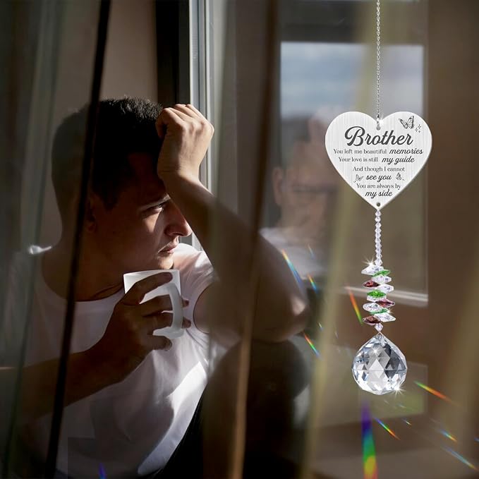 Sympathy Gifts for Loss of Brother,Brother in Heaven Ornaments, Memorial Crystal Suncatcher,Memorial Gifts for Loss of Brother,Christmas Tree Window Rainbow Maker Prisms Home Decor Gift