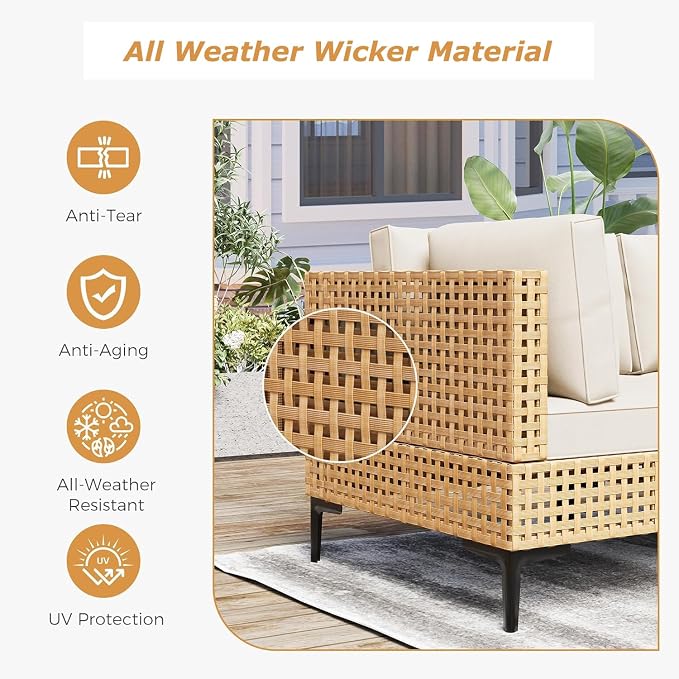 Restland 7 Piece Patio Furniture Wicker Modular Design Outdoor Sectional with Thick Cushion Large Patio Set Modern Boho Outdoor Conversation Set for Backyard, Porch