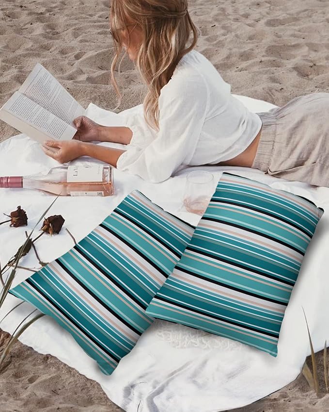 Outdoor Waterproof Pillow Covers for Patio Furniture Simple Stripe Decorative Throw Pillow Cover Geometric Pattern Pillowcases Set of 2 Cushion Case for Sofa Couch Chair Home Decor 20x12 inch