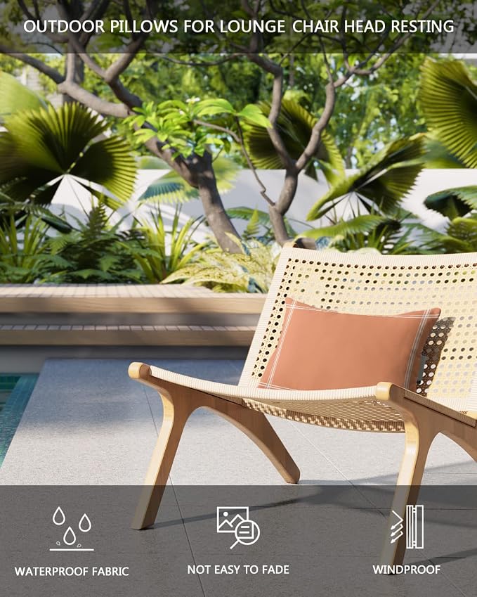 Outdoor Pillows Covers with Inserts Orange Red Waterproof Recliner Pillow with Adjustable Strap Throw Pillows for Patio Furniture Pool Lounge Chair, 11x16 inch, 1PCS