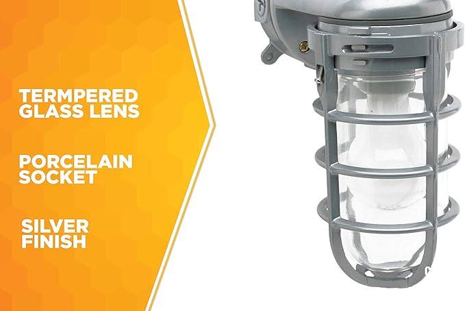 Woods L1707SV Traditional 150W Incandescent Weather Industrial Light, Wall Mount, Silver,Large