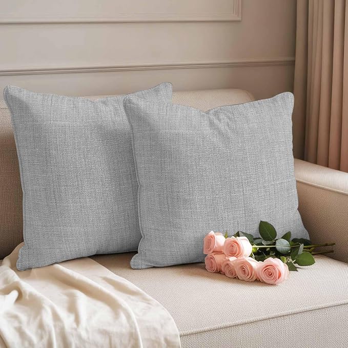 Pack of 2 Waterproof Outdoor Pillow Covers 18x18 Inch Decorative Pillow Covers Grey Burlap Texture Throw Pillowcases Farmhouse Vintage Gray Outdoor Cushion Cover for Couch, Patio, Tent