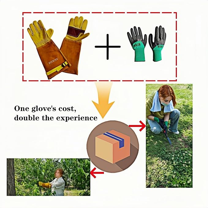 Cow Leather Gardening Gloves, Adjustable&Thorn Proof,Cactus Handling,Rose Pruning,Gardening Gifts For Women/Men