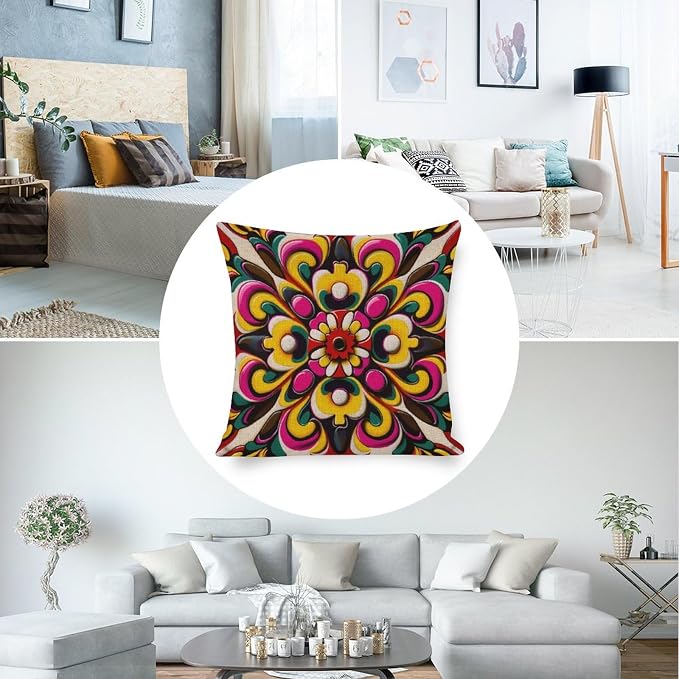 Rustic Pillow Cover White Blue Grey Wideflowers Pillow Covers Mexican Flowers Accent Pillows for Farmhouse Decor Room Bedroom Sofa Chair Car 20"x20" Decorative Cutton Linen Cushion Cases