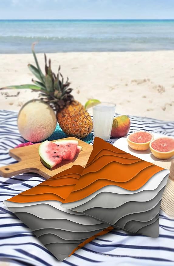Funy Decor Waterproof Outdoor Throw Pillow Cover Orange Grey Modern Geometric Lumbar Pillowcases Set of 2 Abstract Ombre Decorative Patio Furniture Pillows for Couch Garden 26x26 inch x 2pcs