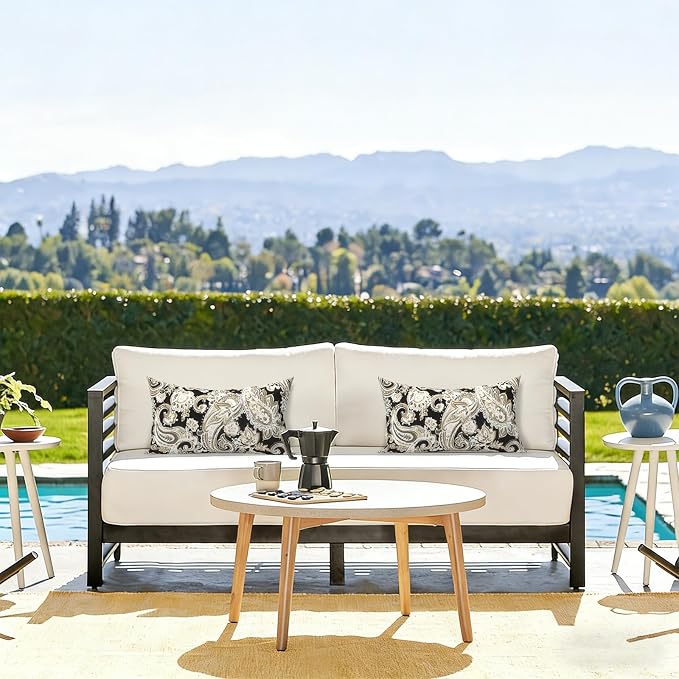 LVTXIII Outdoor/Indoor Lumbar Pillows, Decorative Patio Lumbar Cushions, Fluffy Fade Resistant Throw Pillow Cushions for Home Patio Coach Sofa, 12×20 Inch, Pack of 2, Paisley Black