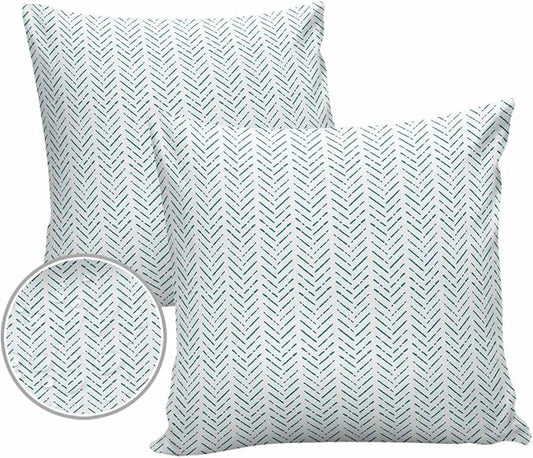 Turquoise Striped Outdoor Pillow Covers Waterproof,All Weather Cushion Case Set of 2 Decorative Pillowcases for Sofa Couch Bed Decor Patio Furniture 18"x18" White Geometric Minimalist Boho Striped
