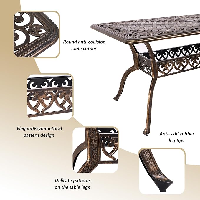 Grepatio 7 Piece Patio Dining Set Outdoor Dining Set Cast Aluminum Furniture Set with 6 Swivel Dining Chairs and Dining Table for Backyard Garden Deck Poolside (Grid Khaki)