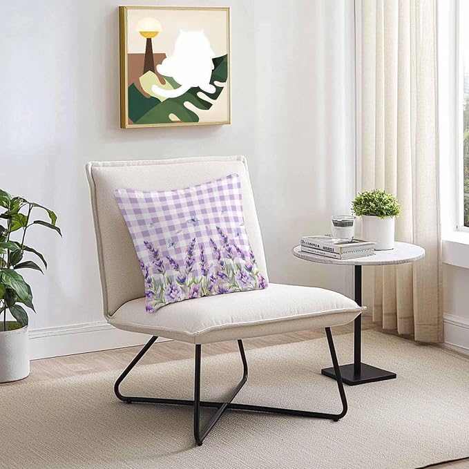 Vandarllin Outdoor Throw Pillows Covers 16x16 inch Set of 2 Waterproof Purple Lavender Flower Decorative Zippered Cushion Covers for Patio Furniture, Butterfly Buffalo Plaid Lumbar Pillowcases