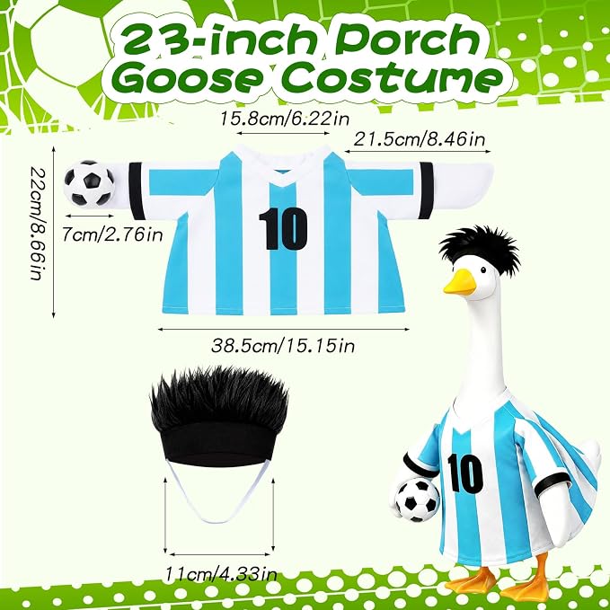 2026 World Soccer Goose Outfit for 23 Inch Porch Statue – Handmade Goose Jersey Costume with Soccer Ball for American Fans, Soccer Party, Sport Season Decor – Outdoor Patio Yard Lawn Art