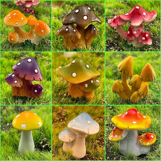 JKanruh 12 Pcs 1.5 to 1.8 Inch Resin Mushroom,Cute Mushrooms Fairy Garden Mushrooms Ornaments for Outdoor Decoration,Home Décor,Cake Decoration,DIY Bonsai Craft …