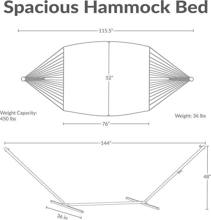 Sunnydaze Rope Double Hammock with Stand for Outside - Heavy Duty Freestanding Portable Outdoor Hammock Set with Quilted Pad, Pillow, and 12-Foot Steel Frame - 450 lb Capacity - Desert Stripe
