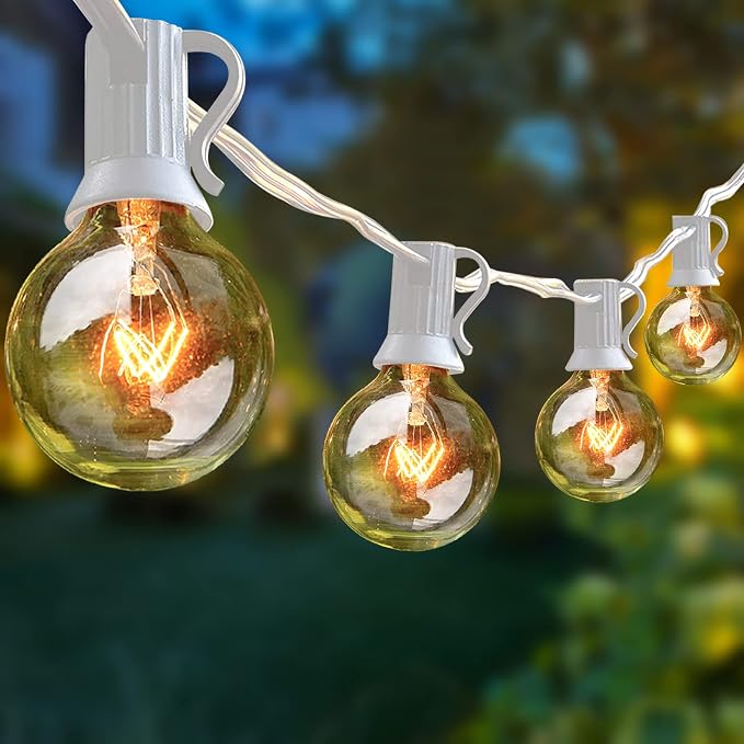 SUNSGNE 50Ft G40 Globe String Lights with 25 Clear Edison Bulbs(5 Spare), White String Lights Outdoor Patio Light for Indoor Outdoor Commercial Decor (White Wire)