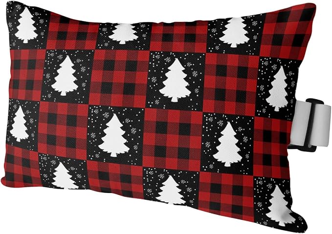 Outdoor Pillows Covers with Inserts Winter Christmas Tree Red Black checkered Waterproof Recliner Pillow with Adjustable Strap Throw Pillows for Patio Furniture Pool Lounge Chair, 11x16 inch, 1PCS