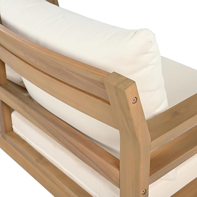 Christopher Knight Home Jamaia 2 Pieces Acacia Furniture Set, Patio Conversation Chat 2-Seat Sofa Set with Coffee Table, Outdoor Acacia Loveseat Set for Garden Porch Backyard Balcony, Light Teak+Beige
