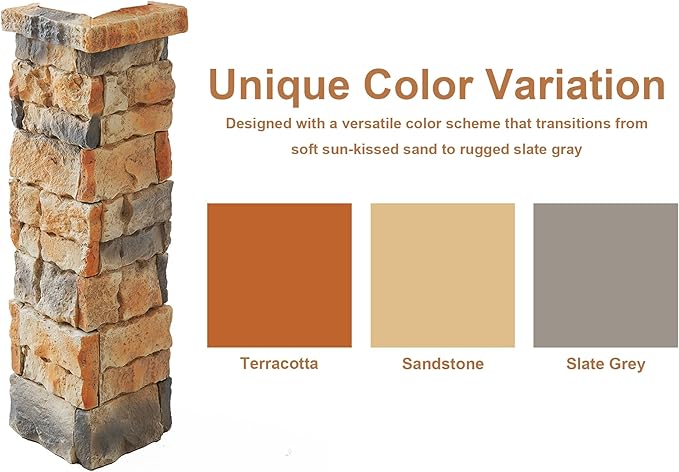 [4-Pack] Faux Stone Column Wrap, 27.2" Height Stackable Post Sleeves, Realistic Natural Rock Texture Decorative Pillar Covers for Gazebo, Porch and Patio, Easy DIY Interlocking Installation.