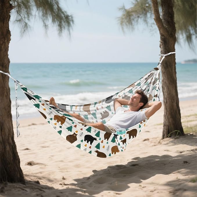 Camping Hammock Outdoor Hammocks for Outside Bear Forest Beach Trees Portable Lightweight with Pockets Tree Straps Indoor