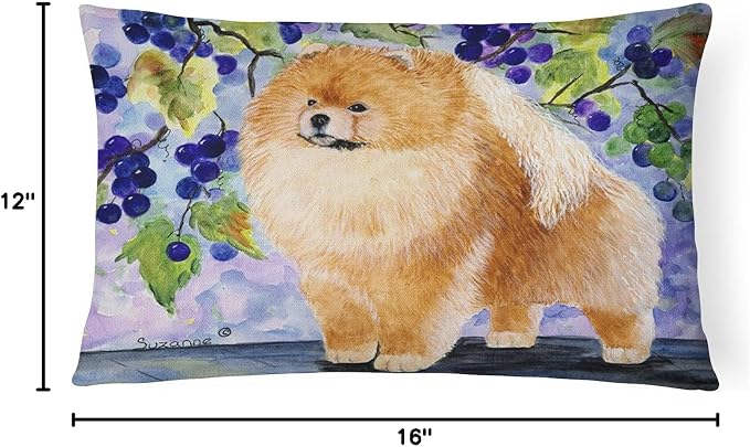 Caroline's Treasures SS8251PW1216 Pomeranian Canvas Fabric Decorative Pillow Machine Washable, Indoor Outdoor Decorative Pillow for Couch, Bed or Patio, 12HX16W