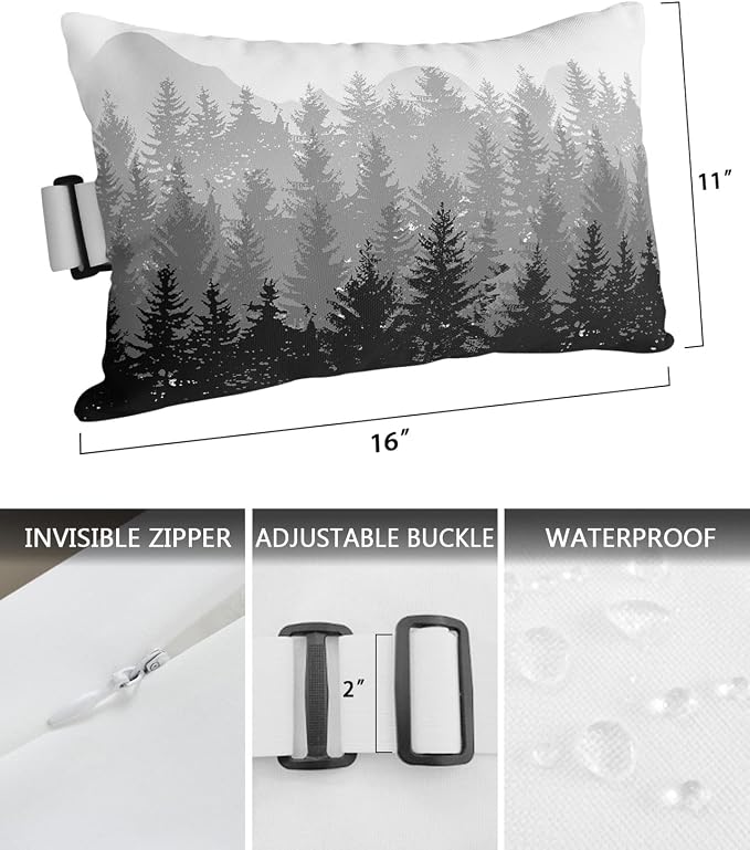 Outdoor Pillows Covers with Inserts Fall Forest Silhouette Black Geay Art Oil Painting Waterproof Pillow with Adjustable Strap Throw Pillows for Patio Furniture Recliner Lounge Chair, 11x16 inch, 1PCS