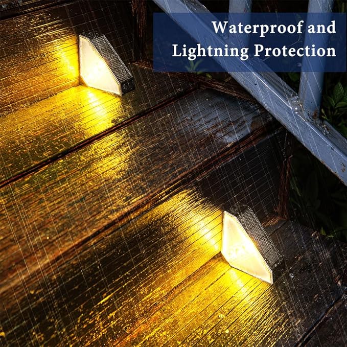 Solar Stair Lights IP65 Solar Step Light for Outdoor Stairs Waterproof for Rain Snow Lights for Patio Garden Porch Deck Front Step (Warm Light - 4PC)