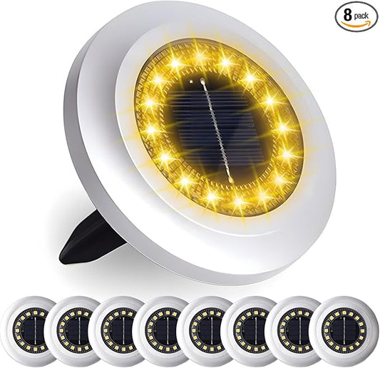 Solar Ground Light 8 Packs, Upgraded 16-LEDs Solar Outdoor Light for Patio, Mower-Friendly Withstand 200lbs Solar Powered Lights, IP66 Waterproof & Reusable Spike, Warm White