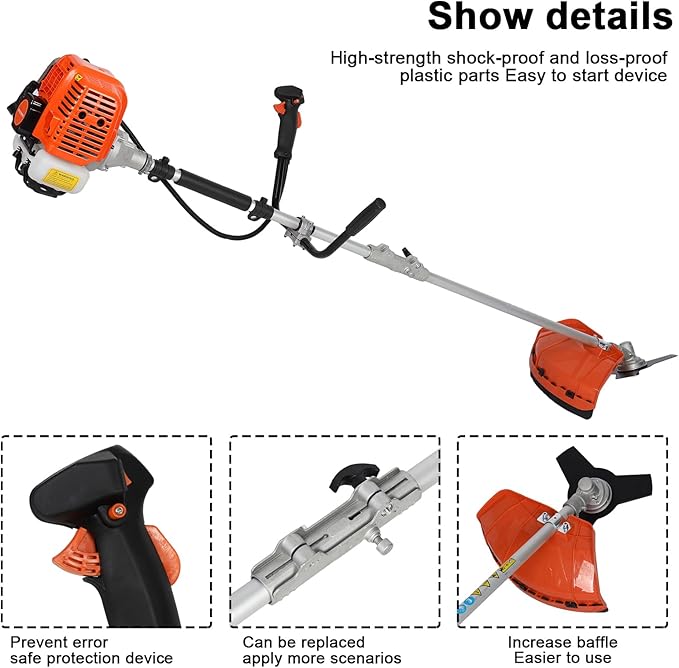 2-in-1 Cordless Gas String Trimmer,Lawn Mower,Handheld String Trimmer with Fuel Mixture,52CC Brushless Cordless Lawn Mower 2-Stroke 8500rpm Brush Cutter for Lawn and Garden Care Trimming Pruner