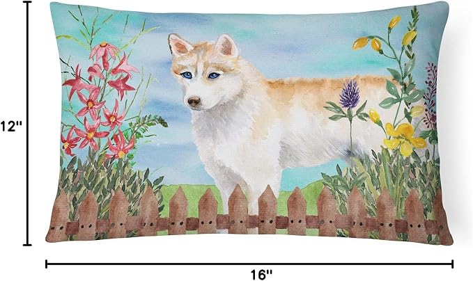 Caroline's Treasures CK1217PW1216 Siberian Husky Spring Canvas Fabric Decorative Pillow Machine Washable, Indoor Outdoor Decorative Pillow for Couch, Bed or Patio, 12HX16W
