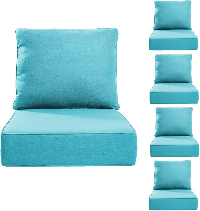 Luxury 24*24*6in Outdoor Patio Cushions, 5 Pieces Teal Outdoor Cushion | 6in Outdoor Patio Cushions, Water-Resistant, Reversible, Removable Cover, for Patio Chairs Sofa Couch Loveseat