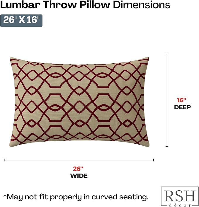 RSH DECOR: Sunbrella Jumbo Lumbar Pillows Set of 2 | 26" x 16" | Water and Fade-Resistant Fabric | Outdoor Pillow Covers with Down-Alternative Inserts | Made in USA (Folio Terracotta)