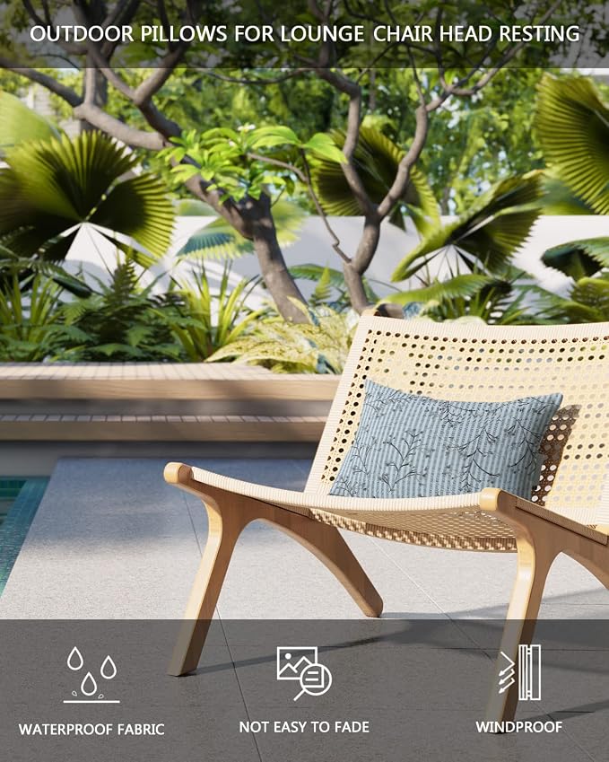Outdoor Pillows Covers with Inserts Pop Art Botanical Flowers Black Lines Blue Stripes Waterproof Pillow with Adjustable Strap Throw Pillows for Patio Furniture Recliner Lounge Chair, 11x16 inch, 1PCS