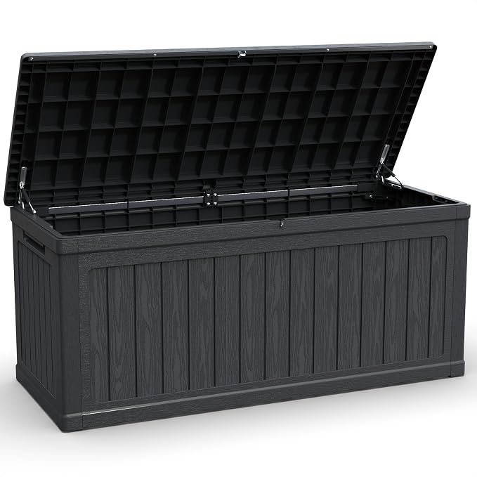 260 Gallon Large Outdoor Storage XXL Deck Box for Patio Furniture, Outdoor Cushions, Garden Tools and Sports,Pools Equipment, Waterproof Resin, Lockable, Black