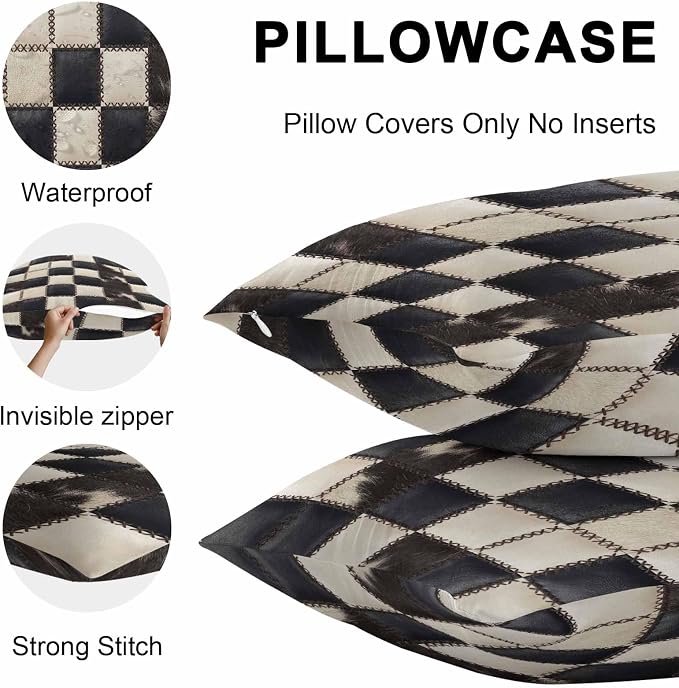 Beige Black Animal Printed Outdoor Pillow Covers 16x16 Inch Throw Pillow Covers Set of 2 Waterproof Decorative Pillow Cases Modern Fur Checkered Cushion Covers for Patio Furniture Garden Couch Sofa