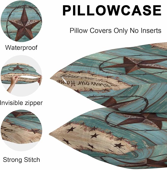 Texas Star Country Outdoor Pillow Covers 18x18 Inch Throw Pillow Covers Set of 2 Waterproof Decorative Pillow Cases Western Old Wooden Board Vintage Cushion Covers for Patio Furniture Garden Couch