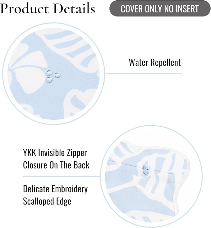 Hofdeco Premium Grandmillennial Coastal Hampton Patio Indoor Outdoor Throw Pillow Cover Only, 20"x20" Water Repellent for Backyard, Couch, Poolside, Baby Blue Print Palm Leaves and Hisbucs Flowers
