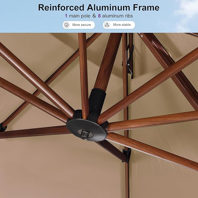 PURPLE LEAF 13ft Patio Umbrella Outdoor Round Umbrellas Large Cantilever Umbrella Windproof Offset Umbrellas Heavy Duty Sun Umbrella for Garden Deck Pool Patio, Beige