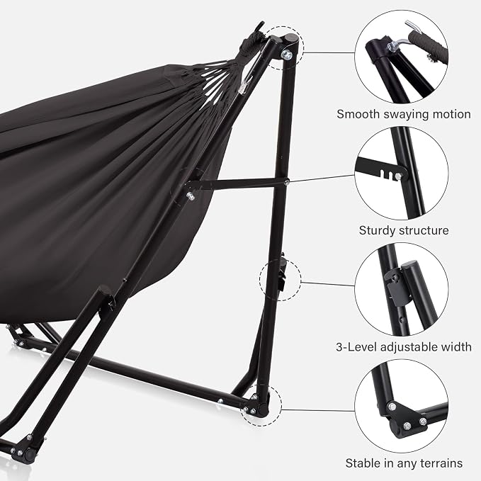 2 in 1 Hammock with Stand, Outdoor Hammock Swing Chair with Portable Heavy Duty Stand, Multi-Functional Hammock Stand 480 lbs Weight Capacit-Gray