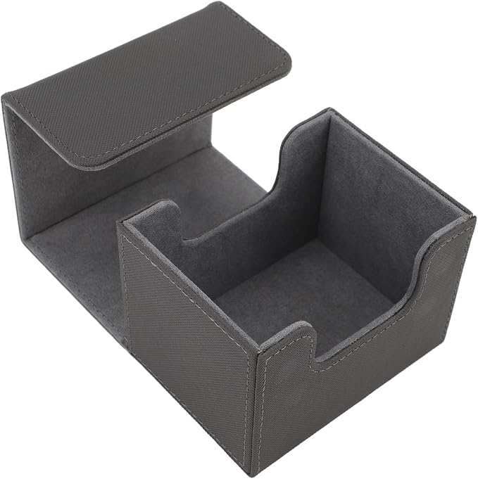 Zunate Card Deck Box with Magnetic Flap Lid, Large Capacity PU Leather Storage Box/Cover for Game Cards and Tarot Cards, Black, Holds Up to 100 (Grey)