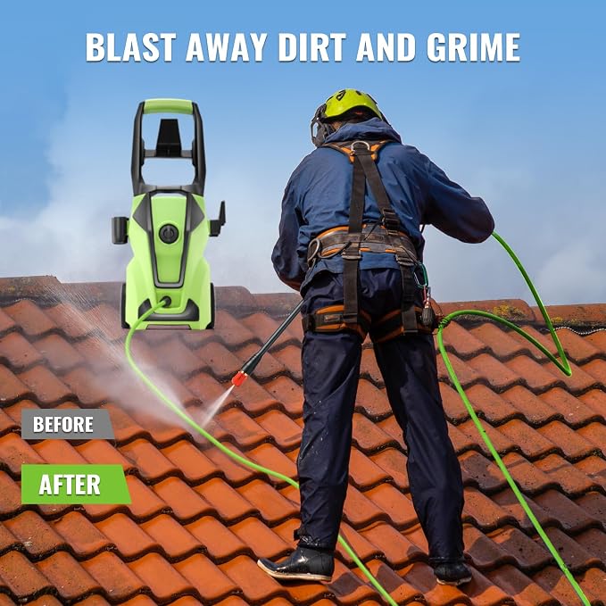 Professional 𝟓𝟎𝟎𝟎𝐏𝐒𝐈 𝐏𝐫𝐞𝐬𝐬𝐮𝐫𝐞 𝐖𝐚𝐬𝐡𝐞𝐫, Electric Power Washer with Foam Cannon,4 Nozzles,33FT Hose and Soap Bottle, Car/Driveway/Patio Clean,Green