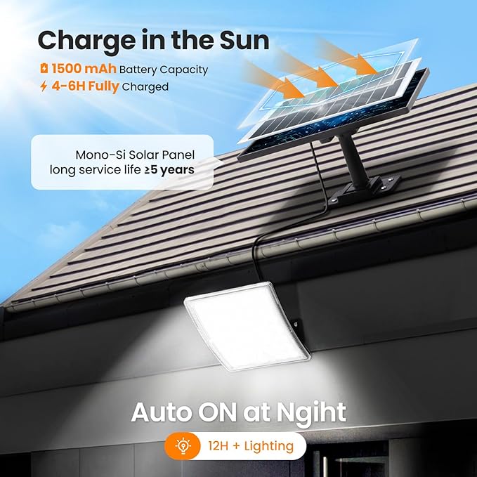 Solar Lights Outdoor Waterproof, Motion Sensor Outdoor Lights, 3 Modes 184 LED 150% Bright Upgraded Convex Lens 16.4 Ft Cord, Dusk to Dawn Solar Flood Light for Porch, Patio, Yard, Garage