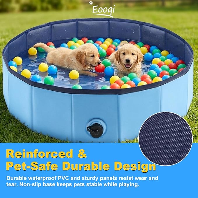 Eooqi Foldable Dog Pool, Collapsible Pet Bath Tub & Kiddie Wading Pool, Portable Hard-Side Dog Swimming Pool for Puppies, Small & Medium Dogs, Cats and Kids (Blue, 55"-XL)