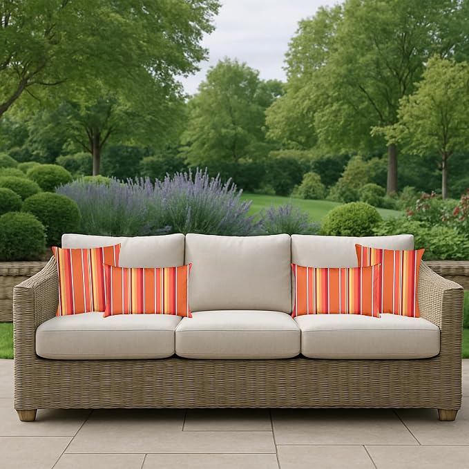RSH DECOR Square Throw Pillows Set of 2, 17x17 Inch Decorative Pillows for Couch, Water-Resistant Patio Furniture Pillows, All-Weather Spun Fabric, Dolce Mango - Made in USA