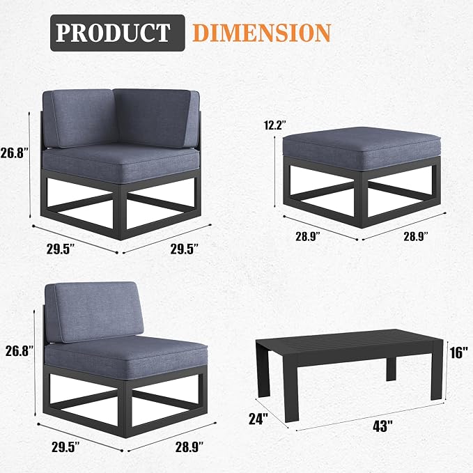 11 Pieces Aluminum Patio Furniture Set with Coffee Table, Metal Outdoor Conversation Sofa Set with Seating Cushions