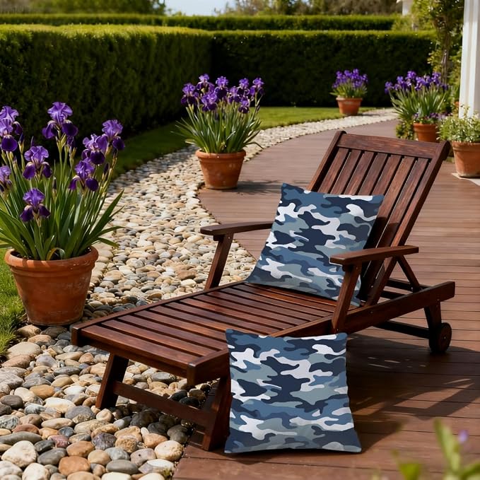 20x20 Inch Outdoor Pillow Covers Set of 2 Waterproof Throw Pillow Covers Decorative Couch Cushion Covers Navy Camouflage,Camo Theme Square Pillowcases Protectors for Patio Garden Sofa