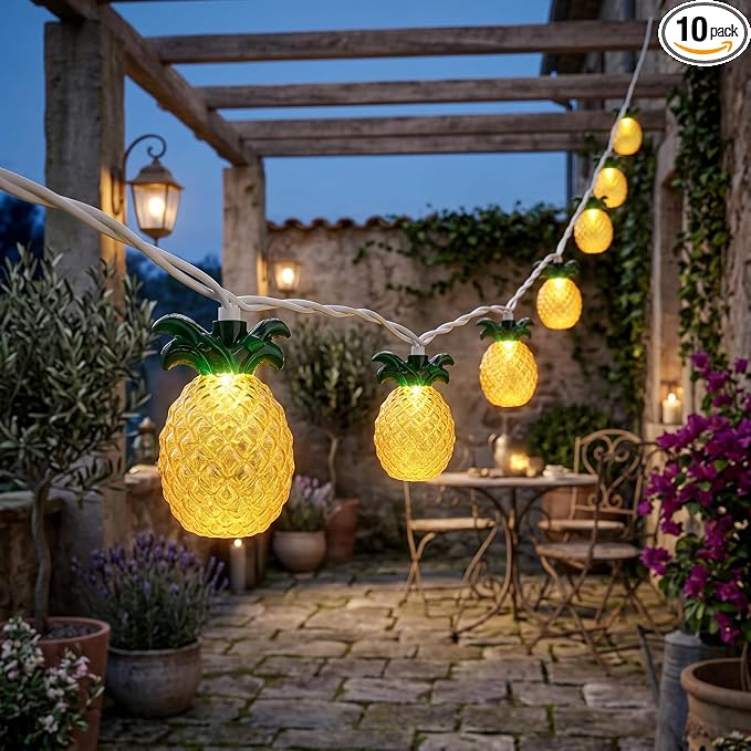 8.5Ft Summer Themed Party Pineapple Lights, 10L LED Pineapple String Lights | Plug in waterproof for Indoor Outdoor Home Table Porch Pergola Tiki Bar Luau Aloha Hawaiian Camping Party Lights