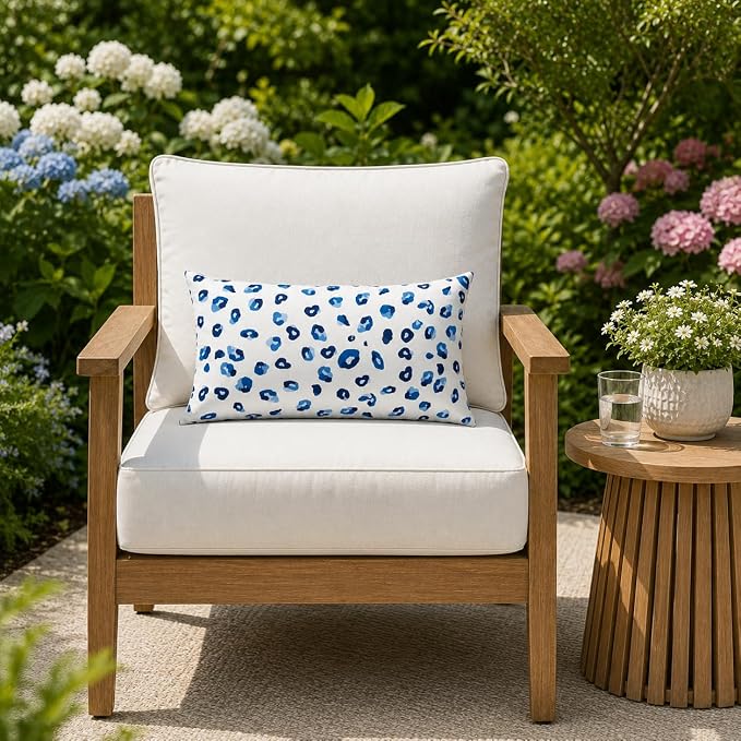 Outdoor Patio Lumbar Pillows, Pack of 2, 12"x20" | Fade Resistant Outdoor Waterproof Lumbar Pillow with Inners Decorative Garden Lumbar Cushions for Home Patio Terrace Sofa