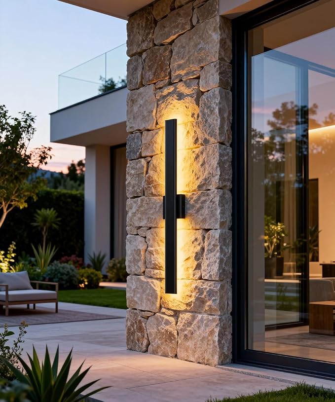Aipsun 2 Packs Outdoor Wall Sconce, 3000K 4000K 6000K, 31.5in Modern Black Exterior Light, Long LED Linear Wall Light Outside Lighting for Entrance, Hallway, Garage, Porch(3CCT)