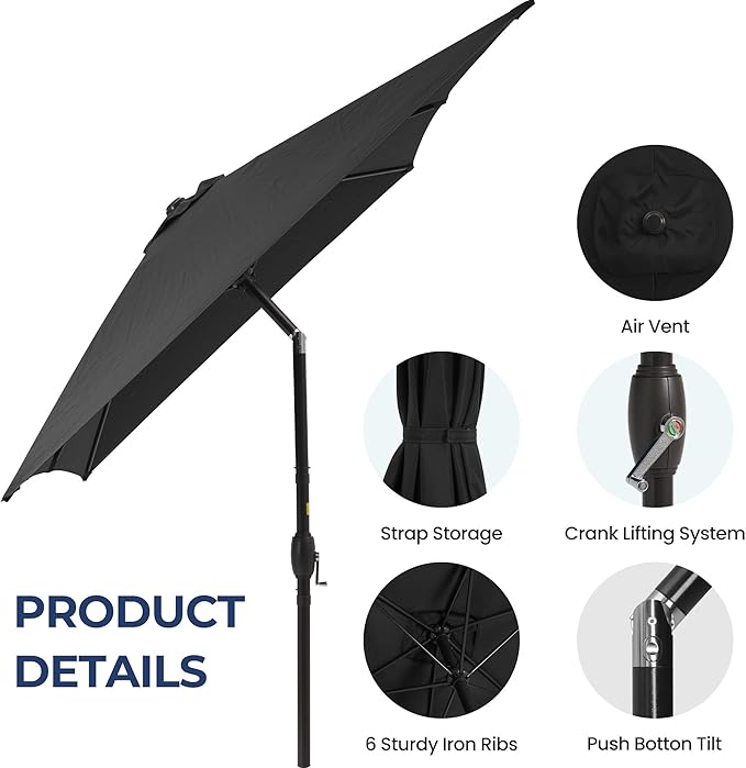 FansaFurn 6.5 x 10 Ft Rectangular Patio Umbrella Aluminum Pole, Outdoor Table Market Umbrella with Crank, 6 Steel Ribs, Polyester Canopy.EU03