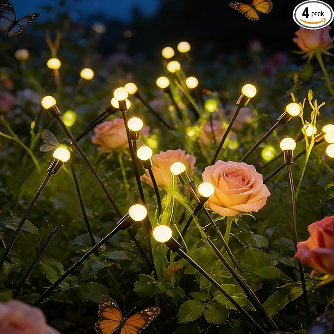 Solar Lights Outdoor Waterproof,Garden Patio Decorative Lights,Firefly Lights for Patio Lawn,Landscape Lighting Large Bulbs,Starlight Windswept Lights,Great Gift for Women for Gardening,4 Pack,40 LEDs