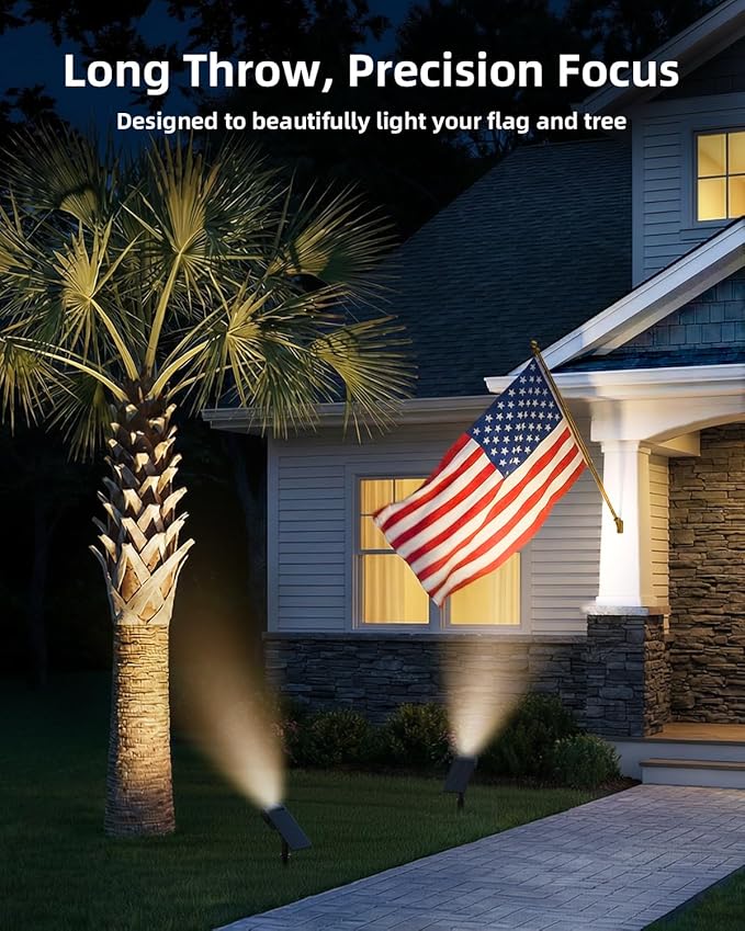 EZVALO Solar Spot Lights Outdoor IP67 Waterproof, Adjustable Solar Landscape Lights, 3 Lighting Modes Solar Spotlights for Outside Yard Garden Plant Trees Pathway Flag (Warm White-6Pack)