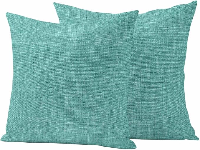 Outdoor Waterproof Throw Pillow Covers Set of 2 Turquoise Linen Pillowcases 24x24 Inches Farmhouse Pure Color Decorative Pillows Cushion Case Patio Pillows for Couch Bed Chair Garden